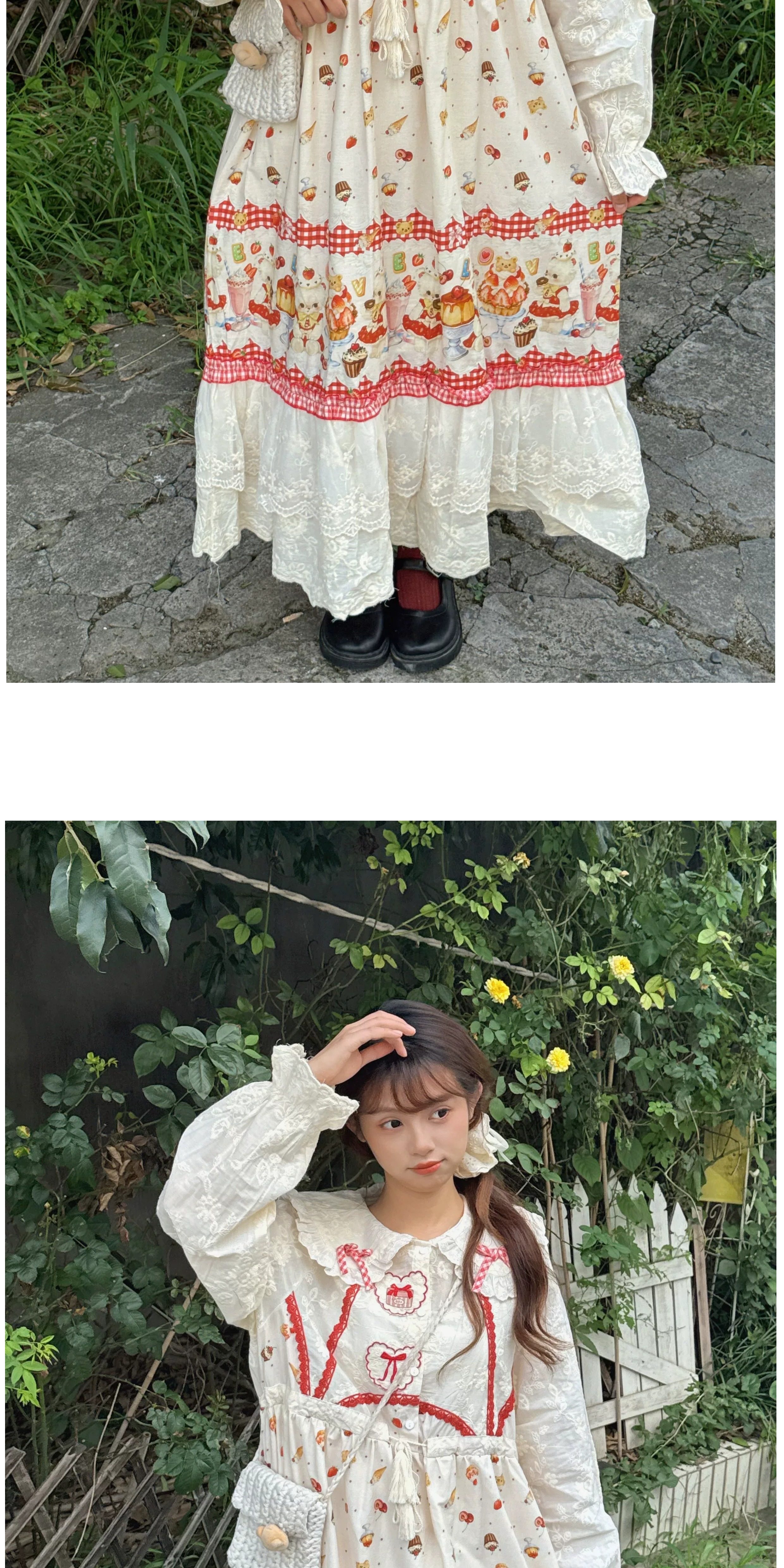 보헤미안 복고풍 컵케이크 모리걸 순면 원피스 (아이보리) 빅사이즈 원피스 임부목 집시 히피룩