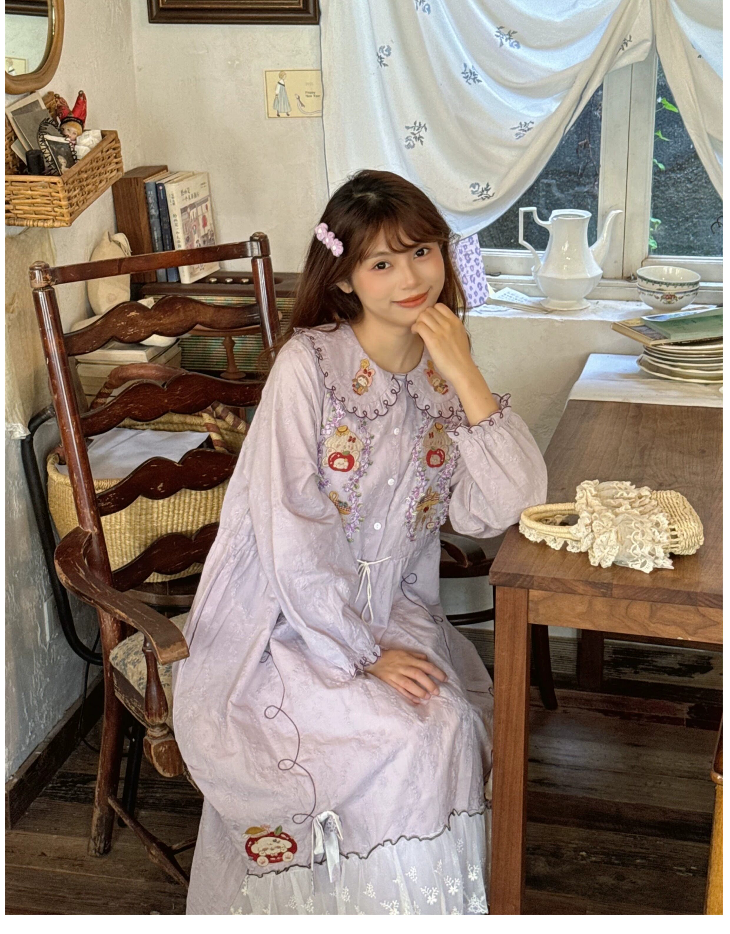 보헤미안 복고풍 모리걸 순면 원피스 (라일락) 빅사이즈 원피스 임부목 집시 히피룩