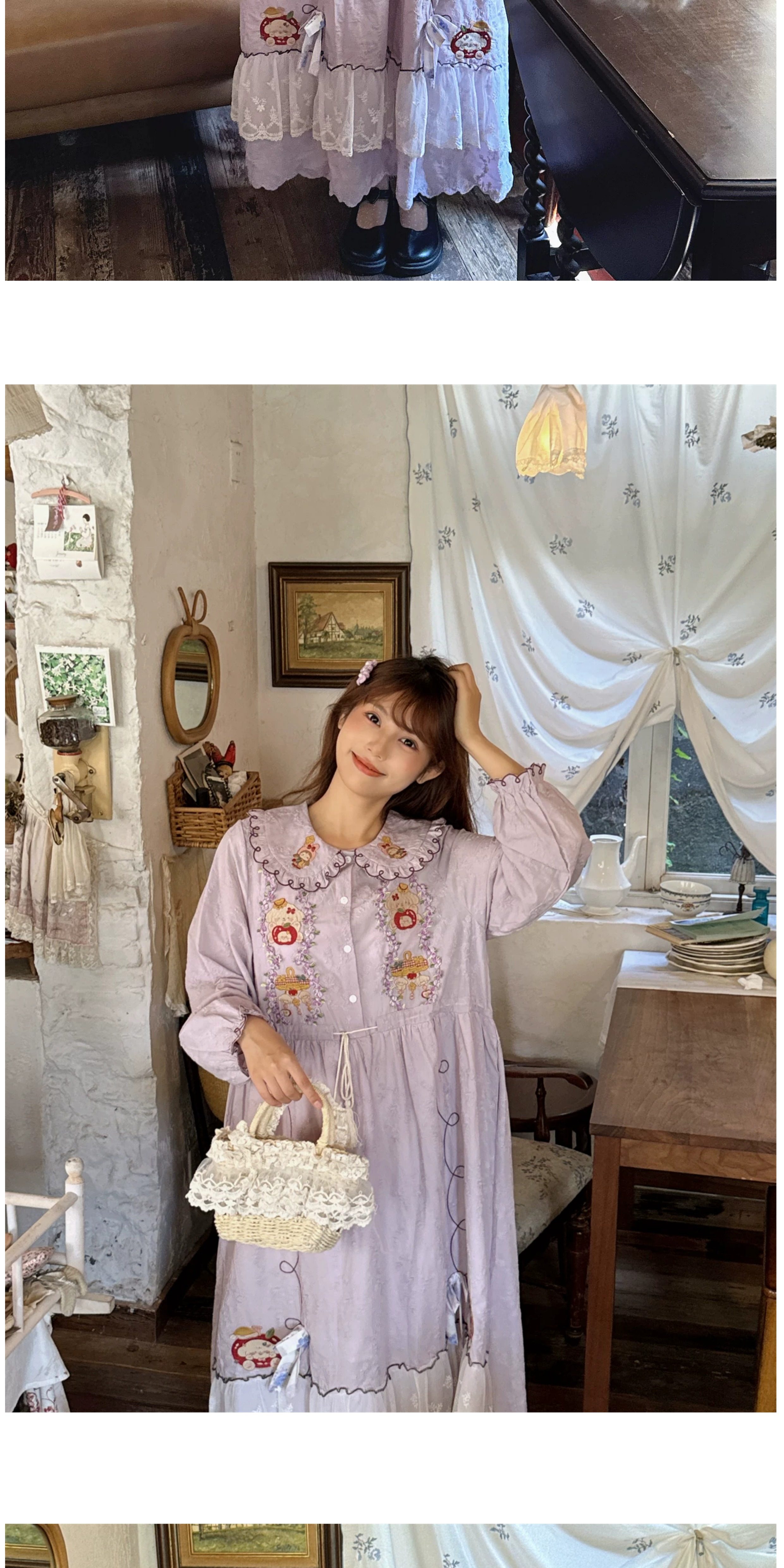 보헤미안 복고풍 모리걸 순면 원피스 (라일락) 빅사이즈 원피스 임부목 집시 히피룩