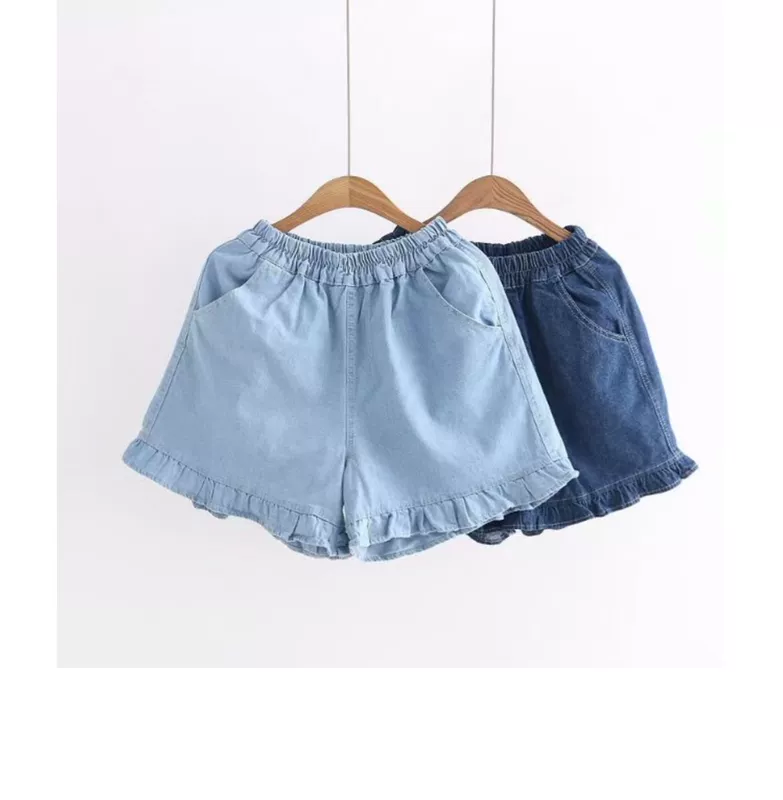 Mùa hè Nhật Bản dễ thương nấm rửa quần short denim, quần legging mỏng phù hợp với quần ống rộng - Quần short