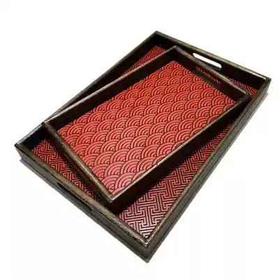 Japanese retro burning Tung wood lacquer carving tea tray Solid wood lacquerware tray Wooden lacquer tea tray Fruit plate
