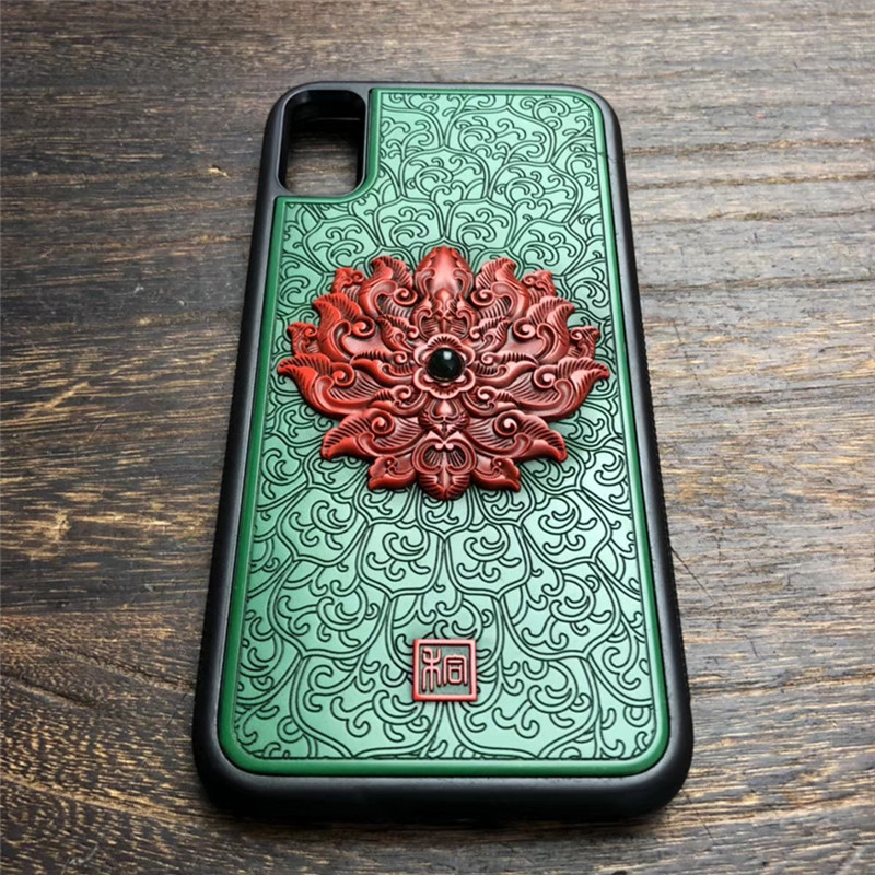 Large Lacquer Carved Lacquered bicolor carpenter Flower Basket with Lacquer Mobile Phone Protective Shell iPhone7 8Plus 11 12X