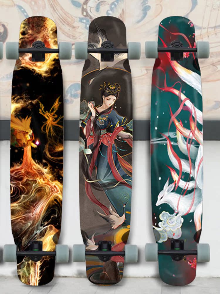 Beautiful girl longboard skateboard girl skateboard beginner girl Adult child professional board Meow cat board Longboard Professional Edition