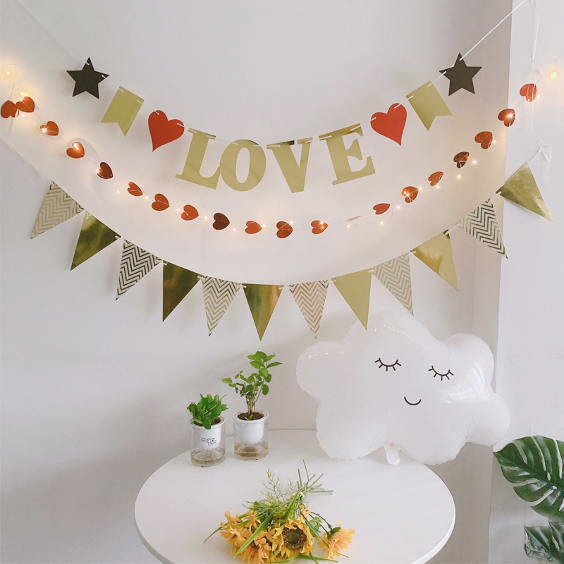 Creative Wedding Wedding House Decoration Love Pull Flags Surprise Table White Anniversary Placement FALL IN LOVE colourful flags-Taobao
