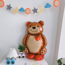 In Han Edition Cartoon Brown Bear Balloon Moon Balloon Childrens Birthday Dress Aluminum Film Balloon Net Red Party