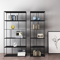 Simple black wrought iron floor shelf The entire row of bookshelves against the wall Nordic metal display shelves decorative shelves