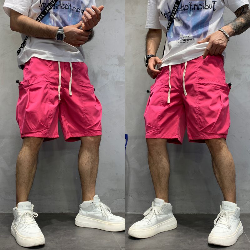 Summer Candy-Colored Large-Pocket Shorts Trendy Brand Cool Workwear Five-Point Shorts American-Style High-End Pants Pink Beach Shorts