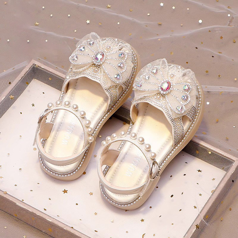 Genuine Leather Girls Princess Girls Crystal Sandals