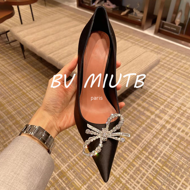 Bv Miutb European and American Bow-Knot Rhinestone High-Heeled Shoes for Women, New Shallow Mouth Single Shoes, Pointed Toe Stiletto Heels, Stunning Party Shoes Bv Miutb European and American Bow-Knot Rhinestone High-Heeled Shoes for Women, New Shallow Mouth Single Shoes, Pointed Toe Stiletto Heels, Stunning Party Shoes