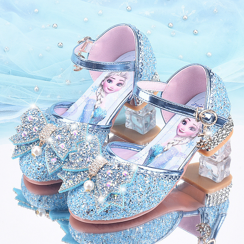 Summer High-Heeled Shoes for Girls, Crystal Shoes, Spring and Autumn Girls' Leather Shoes, Piano Performance, Catwalk Dress, Elsa Princess Shoes