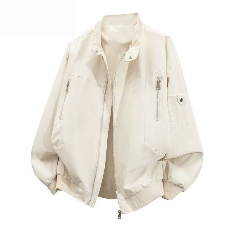Chery Aihua Autumn American-Style Stand-Collar Pilot Jacket for Men, Loose Casual Zip-Up Coat with Trendy Design Chery Aihua Autumn American-Style Stand-Collar Pilot Jacket for Men, Loose Casual Zip-Up Coat with Trendy Design