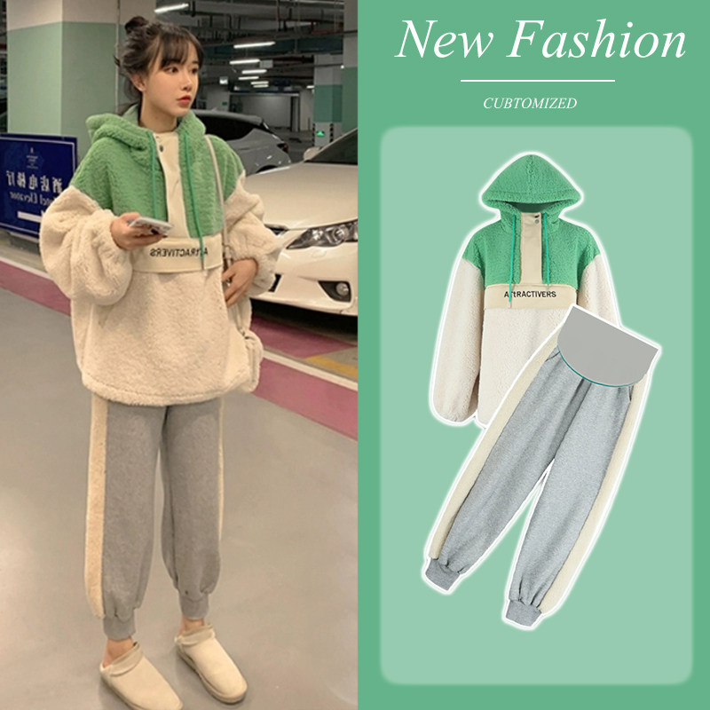 Pregnant Woman Winter Clothing Blouse Net Red Suit Fashion outside wearing 2021 new thick cotton T plus velvet thickened autumn and winter style jacket