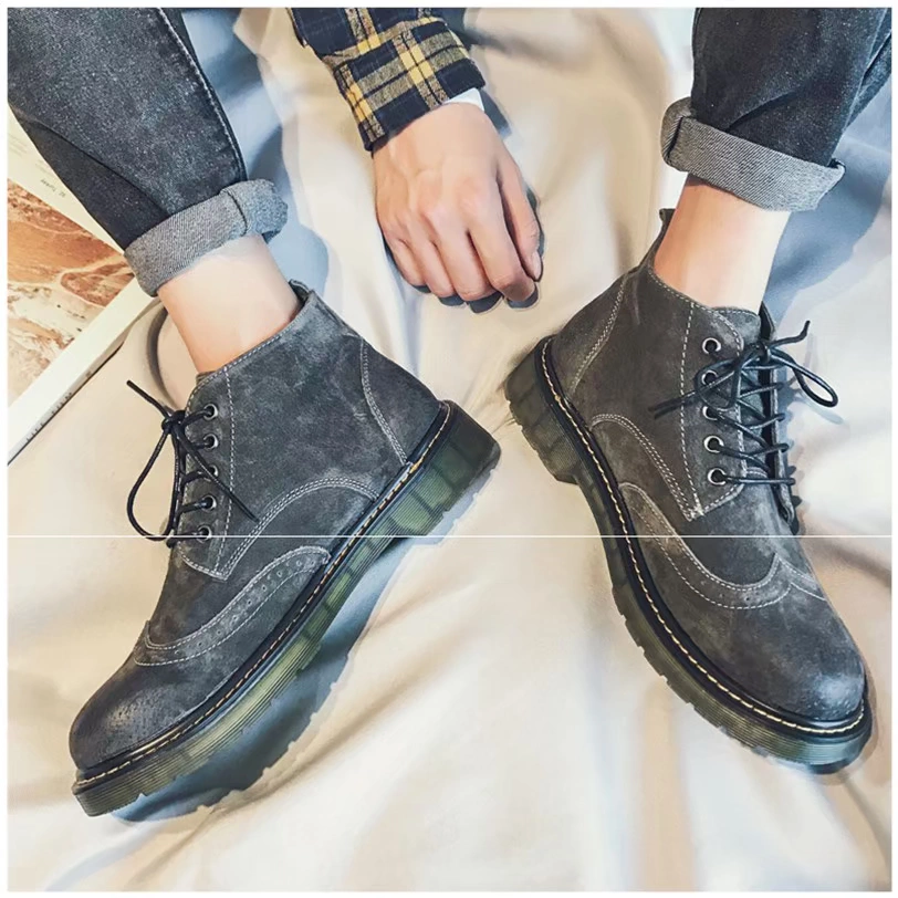 Autumn ins Martin boots nam cắt trung Bốt nam phong cách Anh Giày Brock nam công cụ giày cao cổ - Giày ống