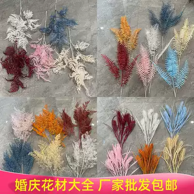 Wedding ceremony Single branch flower arrangement decoration hanging flower hanging ceiling Persian leaf Reed wheat ear silk flower insert dry flower window decoration