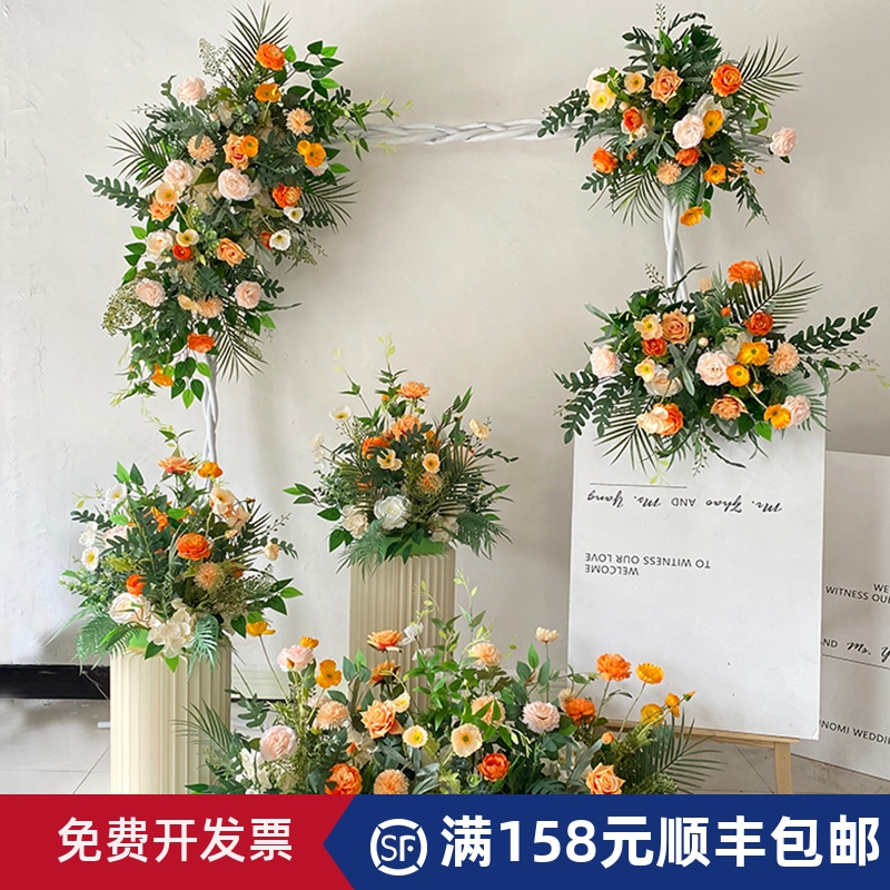 New autumn and winter retro wedding celebration hall flower platoon on-site arrangement decoration simulation flower road leading flower platoon greeting card hanging flowers-Taobao