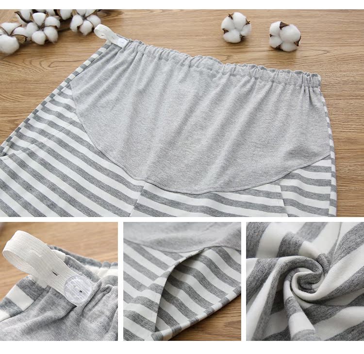 Mùa xuân và mùa hè phần mỏng phụ nữ mang thai ngủ quần cotton sọc điều chỉnh dạ dày lift quần kích thước lớn cotton lỏng phụ nữ mang thai nhà quần