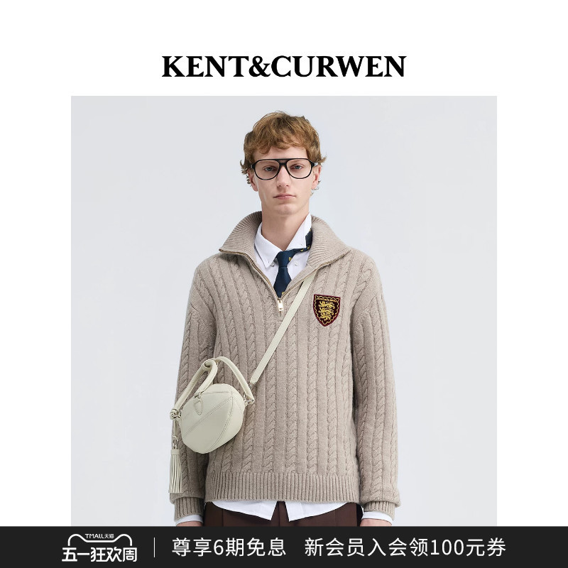 [Celebrity Style] Kent&Curwen/Kendi Wen Autumn/Winter Cable Knit Sweater with Three Lion Emblem for Men and Women, Gift Option