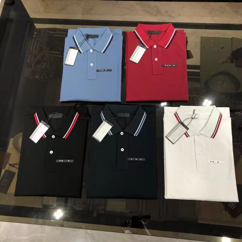 25 Summer P Home T-Shirt Men's Short-Sleeved Polo Shirt Lapel Large Size Pique Pure Cotton Business Casual Letter Men's T-Shirt