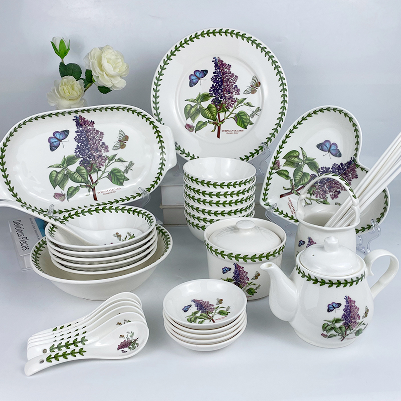 Porter Merrill Lilac Bowl and Plate Set Kettle Cup Ceramic Steak Snack Plate Round Square Plate Household Tableware