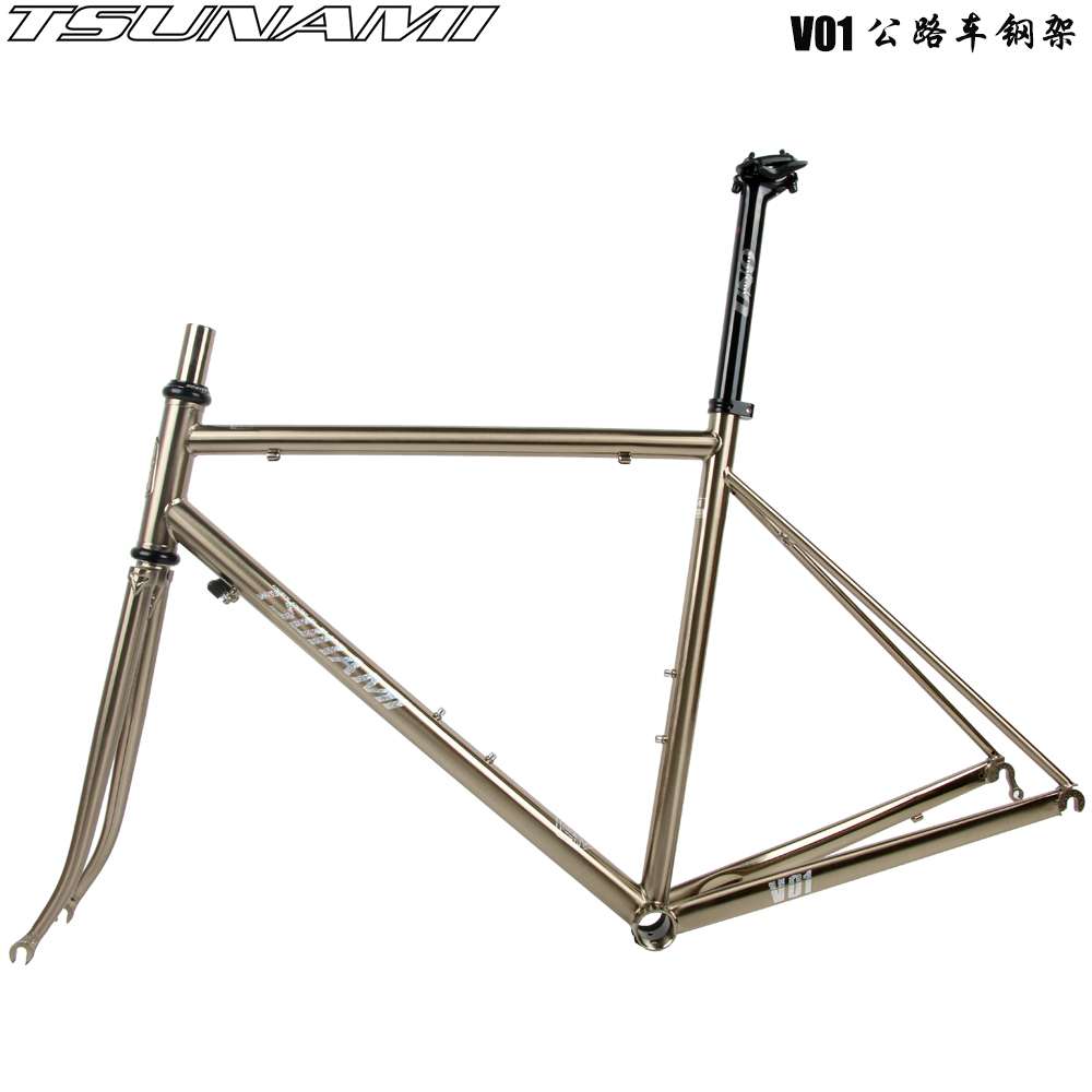 TSUNAMI Tsunami speed Namie V01 road bike frame ultralight steel frame wire drawing silver matching carbon front fork
