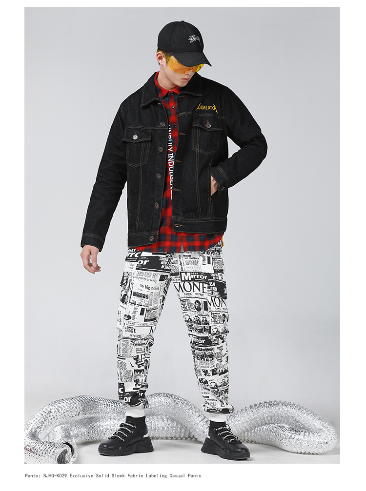 Mùa thu nam Xu hướng nguyên bản Panda Letter Thêu Washel Ve áo Loose Denim Jacket Cặp đôi - Áo khoác vest nam