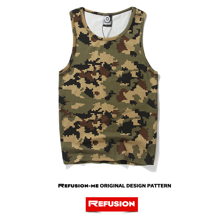 男 汗汗 vest mùa hè thương hiệu thủy triều mới châu Âu và Mỹ xu hướng hip hop ngụy trang một nửa áo thun nam tay áo áo thun 3 lỗ nam