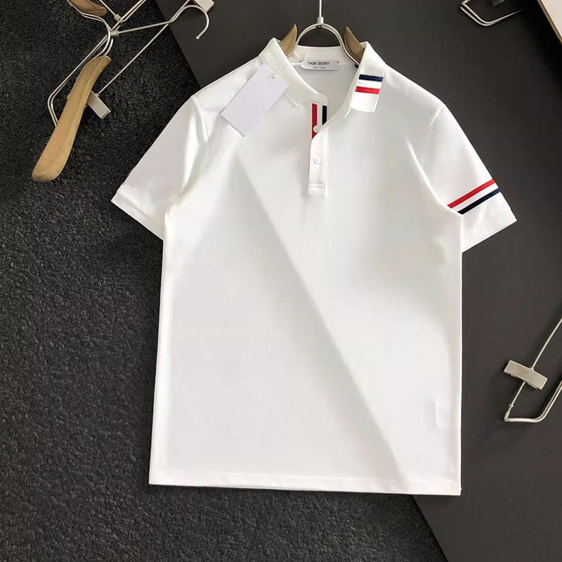 Trendy Brand Summer New Tb Style Short-Sleeve Polo Shirt with One Side Woven Band, Unisex Casual T-Shirt, Business Half-Sleeve Polo Shirt Trendy Brand Summer New Tb Style Short-Sleeve Polo Shirt with One Side Woven Band, Unisex Casual T-Shirt, Business Half-Sleeve Polo Shirt