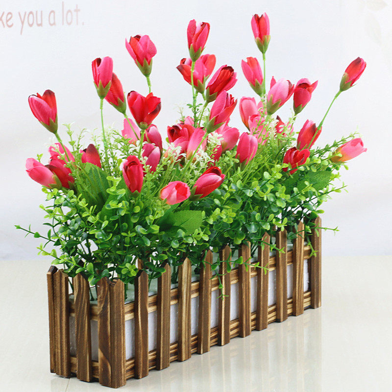Wooden fence simulation flower suit Fake flower Tulip silk cloth plastic flower Dining room windowsill partition ornament ornaments