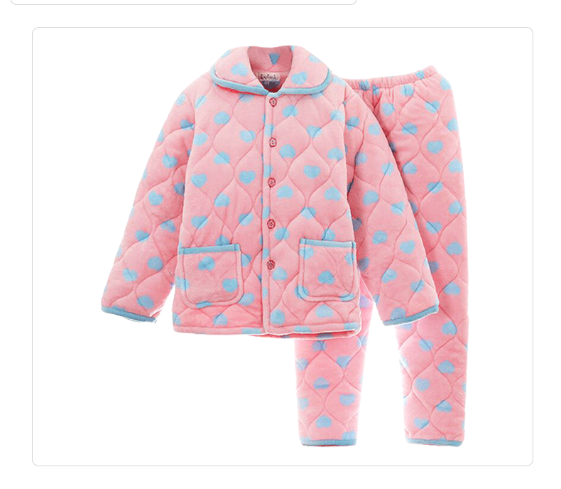 Đồ ngủ mùa đông nữ san hô flannel fluffy ngọt ngào dễ thương trung niên dày ba lớp chần mặc bộ đồ ấm áp bộ mặc nhà đẹp