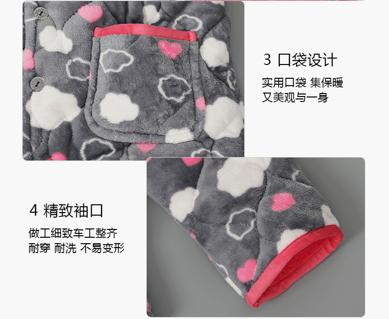 Đồ ngủ mùa đông nữ san hô flannel fluffy ngọt ngào dễ thương trung niên dày ba lớp chần mặc bộ đồ ấm áp bộ mặc nhà đẹp