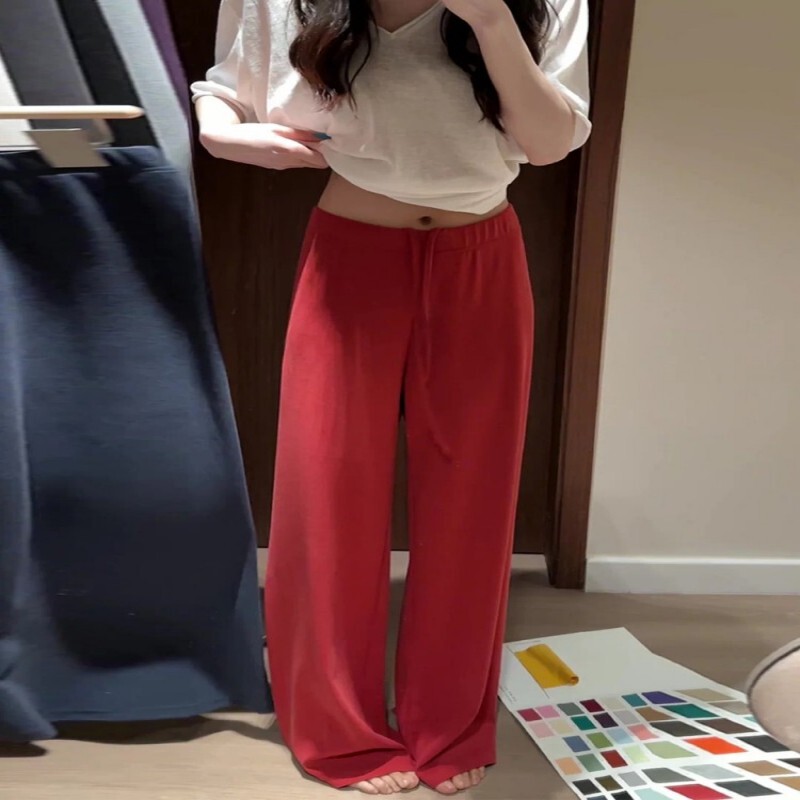 Super Cool Stuff! Super Hot! Tomato Red Vertical Tube Pants, Early Autumn Lazy Style, Loose Fit, Flattering, Versatile Casual Long Pants Super Cool Stuff! Super Hot! Tomato Red Vertical Tube Pants, Early Autumn Lazy Style, Loose Fit, Flattering, Versatile Casual Long Pants