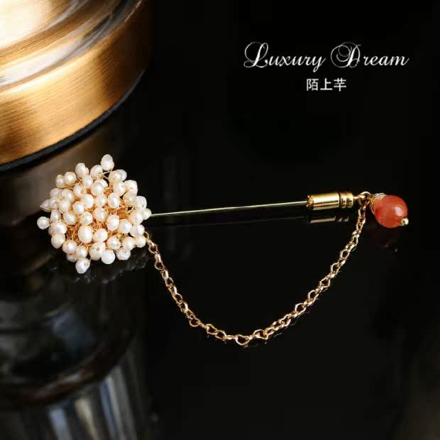 Trâm cài ngọc trai nước ngọt tự nhiên Trang trí pin cao cấp Trang phục áo khoác cardigan trâm cài áo