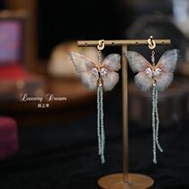 Suitable for summer earrings retro ear nails female harbor wind - silk gauze butterfly ear crash - fairy and long - cadre ear decoration