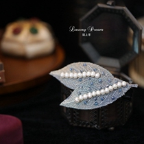 Embroidery hair clip female summer head high sensation natural pearl side clip side side delicate leaves Liu Hai clip