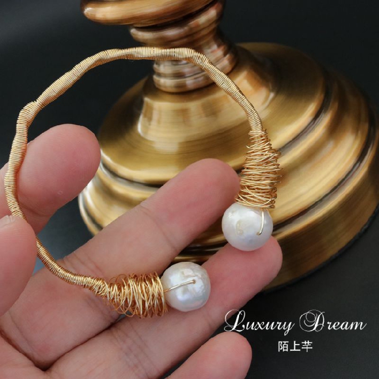 Thiết kế ban đầu Baroque uốn lượn hình vòng tay ngọc trai tự nhiên Vòng đeo tay mở vòng tay trang sức vòng đá mắt hổ