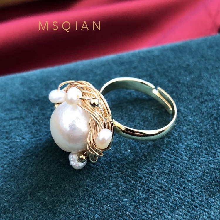 Thiết kế ban đầu theo phong cách Baroque ngọc trai nước ngọt retro cá tính mở vòng net đỏ nhẫn nữ vòng nhẫn đeo ngón trỏ