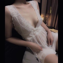 Natural stunner Milk white lace suspender night dress seduction sexy fun pajama set