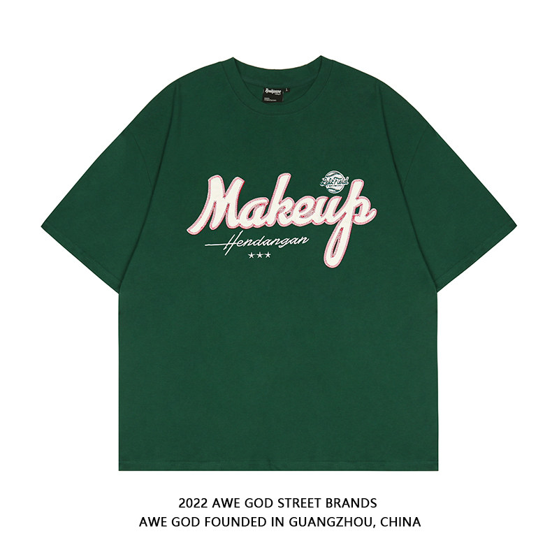 AWE GOD 2022 summer new embroidered letters short-sleeved T-shirt men's American ins tide loose couple tops