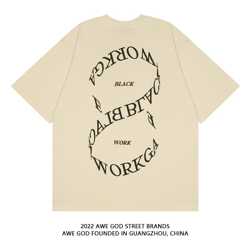 AWE GOD American retro letter embroidery short sleeve T-shirt male and female summer loose casual couple blouses