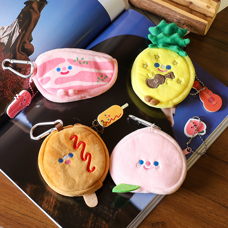 Hot Dog Stick Pineapple Plush Coin Purse Pineapple Earphone Storage Coin Bag Cute Peach Pendant Pendant