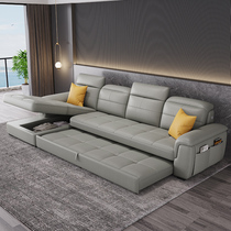 Sofa Bed Genuine Leather Nordic Small Household Type Multifunction Dual-use Foldable Storage Guest Hall Furniture Charging Corner Sofa