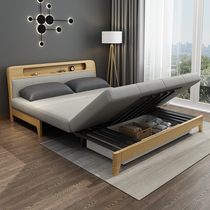 Solid wood sofa bed Dual-use Small Household Type Living Room Single Double Sitting and Multi-functional latex foldable San-proof S&T cloth