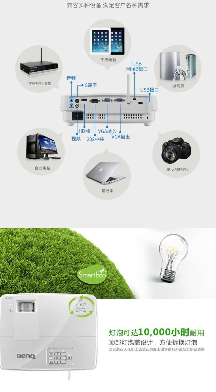 Máy chiếu kinh doanh thông minh BenQ E500 Home HD nổi bật hỗ trợ văn phòng u đĩa tích hợp không dây U đọc trực tiếp Hỗ trợ hệ thống wifi thông minh 1080P, hỗ trợ màn hình điện thoại di động - Máy chiếu máy chiếu mini cho điện thoại