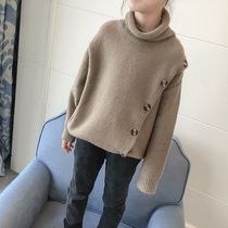 Girls sweater 2019 new Korean version of foreign style fashionable high neck pullover childrens autumn and winter thick bottoming knitted sweater