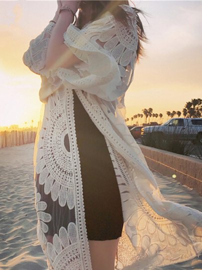 Bikini swimsuit cover-up women's jacket can be put into the water one-piece seaside beach sunscreen long lace hollow outer wear