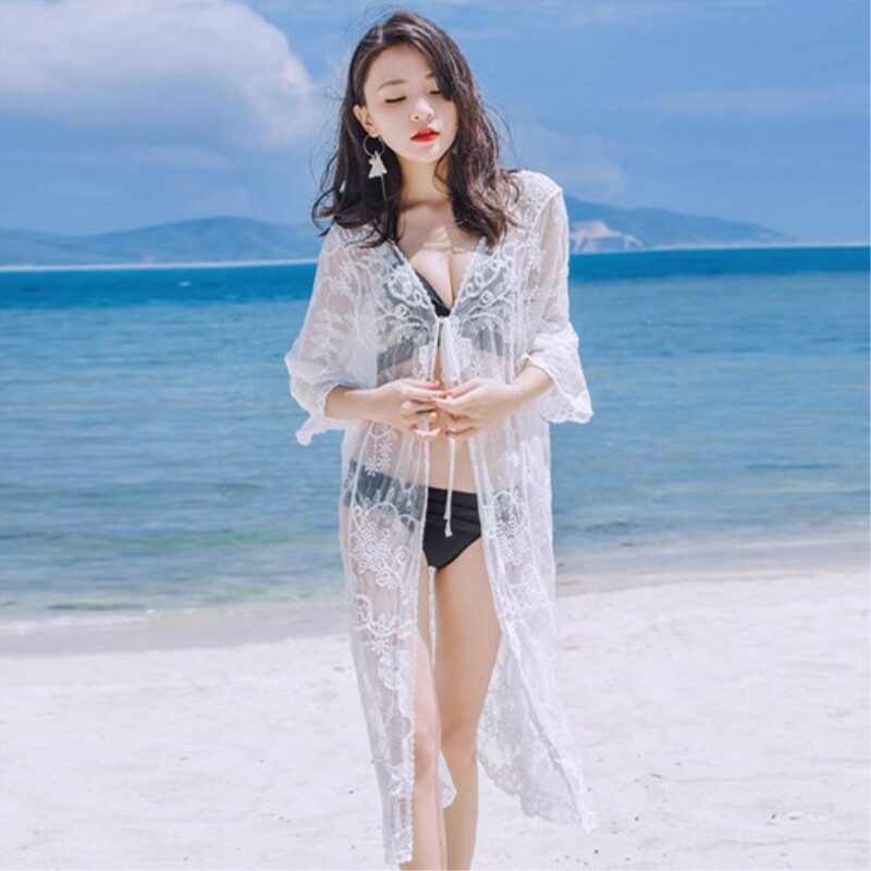 Bikini Swimsuit Woman 3 pieces of hot spring small chest gathering sexy shade, thin shirt sunscreen beach swimsuit
