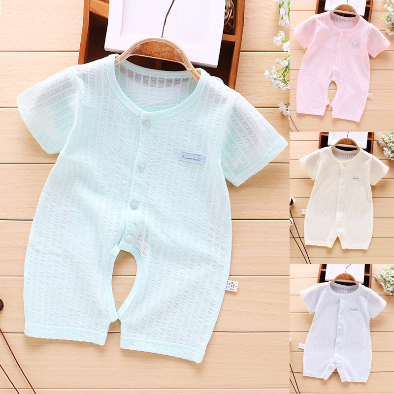Cotton baby baby short-sleeved one-piece clothes summer summer ultra-thin newborn summer pajamas air-conditioning clothes - Taobao