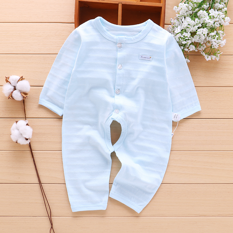 Bông bé jumpsuit mùa hè phần mỏng áo romper dài tay cắt quần bé onesies đồ ngủ mỏng