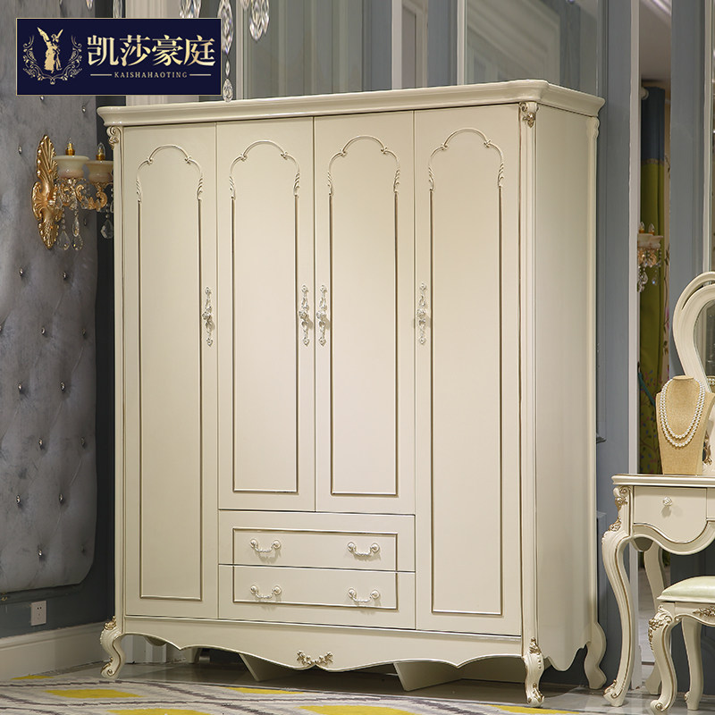 Eurostyle Luxurious Wardrobe Bedroom White Three Doors Four Doors Wardrobe Faux Style Containing Cabinet Large Capacity Closet Bedroom Furniture