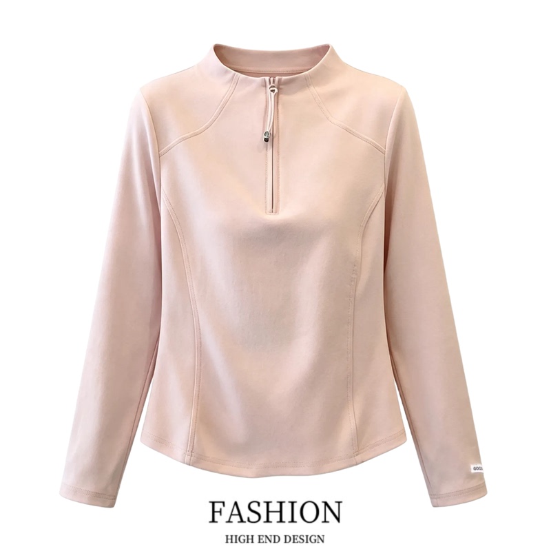 Designed Long-Sleeve T-Shirt with a Stand-Up Collar for Women, Suitable as a Base Layer in Autumn, Plus Size for Curvy Women, Conceals Body Fat and Makes You Look Slimmer, Half-Zip Top Designed Long-Sleeve T-Shirt with a Stand-Up Collar for Women, Suitable as a Base Layer in Autumn, Plus Size for Curvy Women, Conceals Body Fat and Makes You Look Slimmer, Half-Zip Top